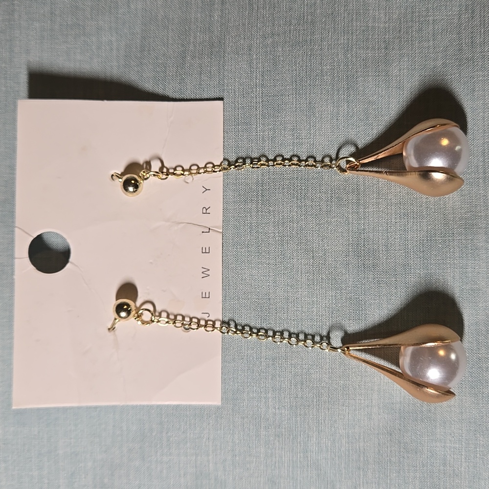 Pearl + Gold Colored Drop Earrings